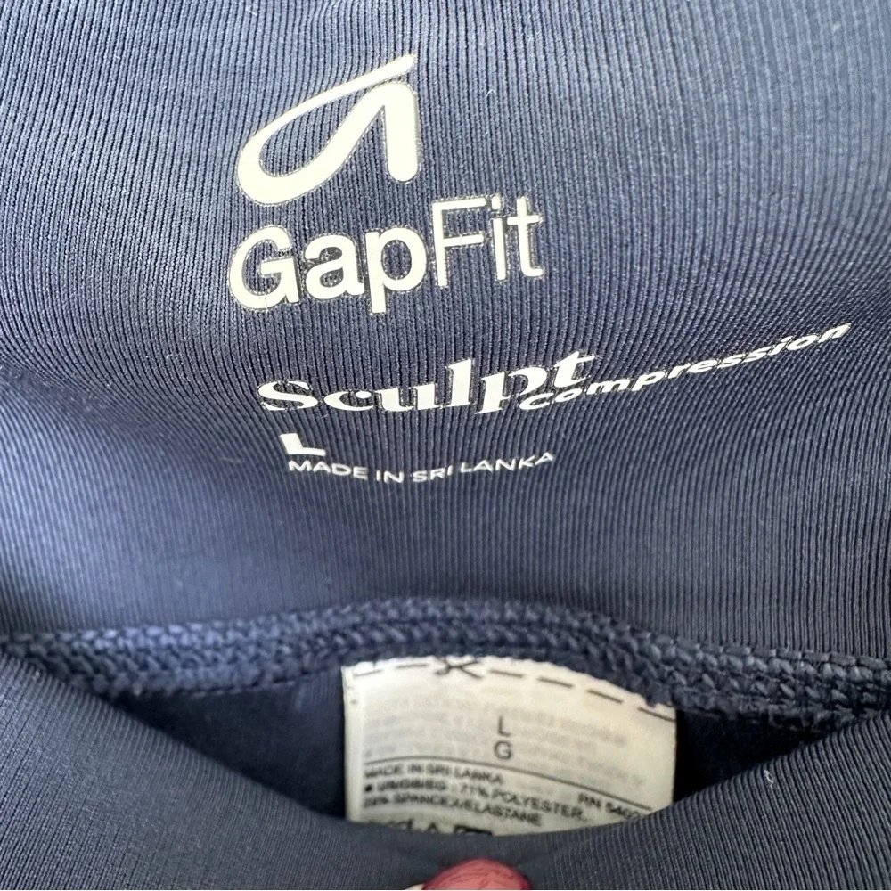 GAP Fit Sculpt Compression Moto Leggings Blue with Burgandy/Brown Stripes